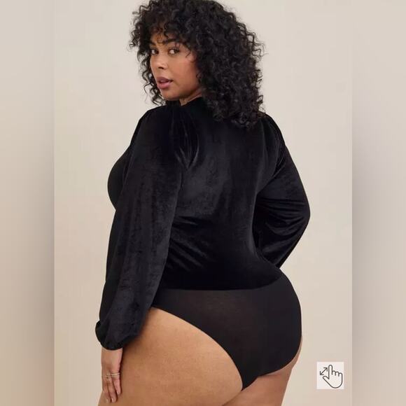 NWT Torrid Stretch Velvet V-Neck Balloon Slv Long Sleeve Bodysuit Sz 2X (18-20) - Picture 5 of 16